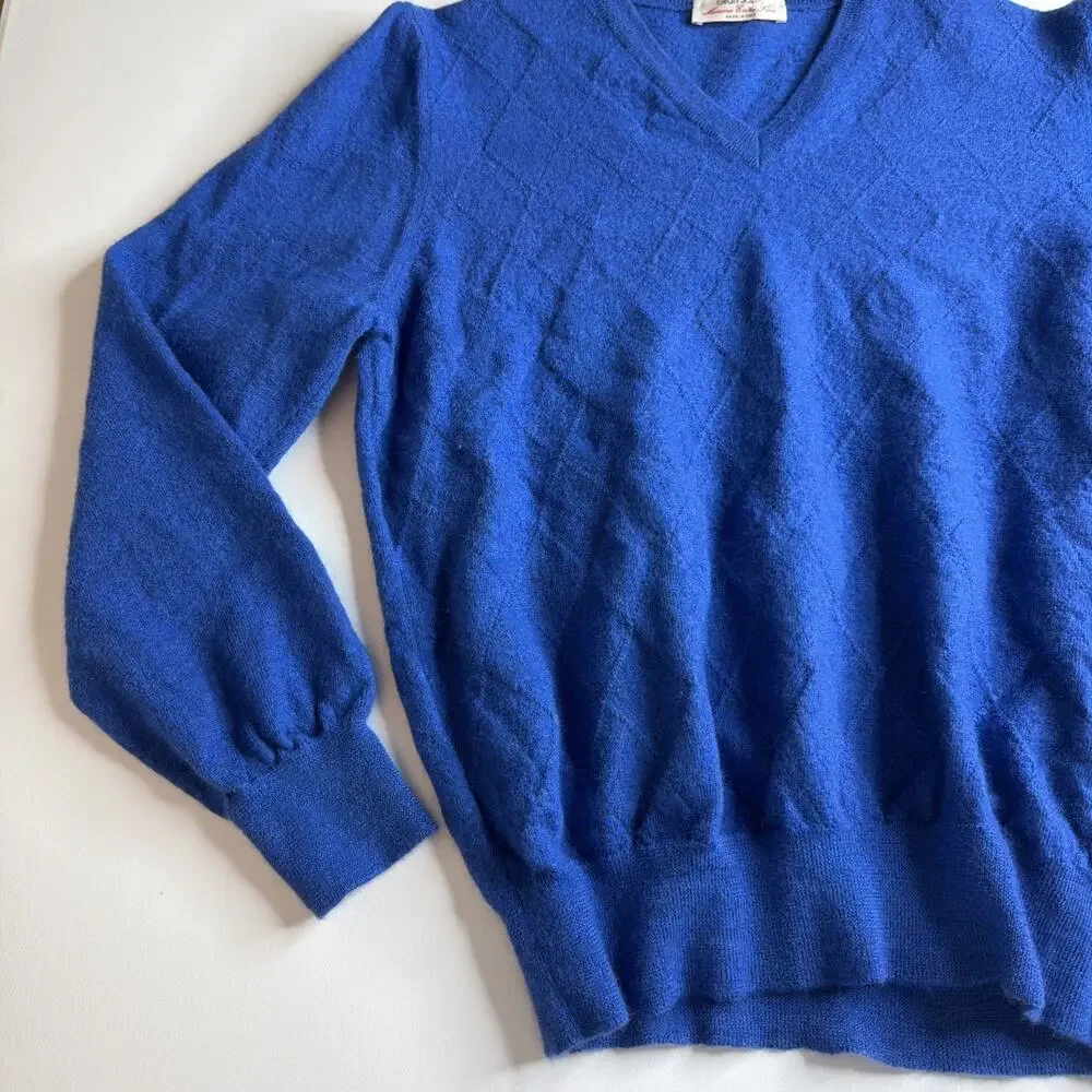 Vintage Gran Sasso V Neck Sweater Royal Blue Mens Small Fine Merino Wool Luxury